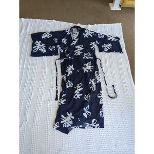 印 in Tokyo Japan Traditional Kimono Jacket Robe Longevity Sz 58 Blue White Mens